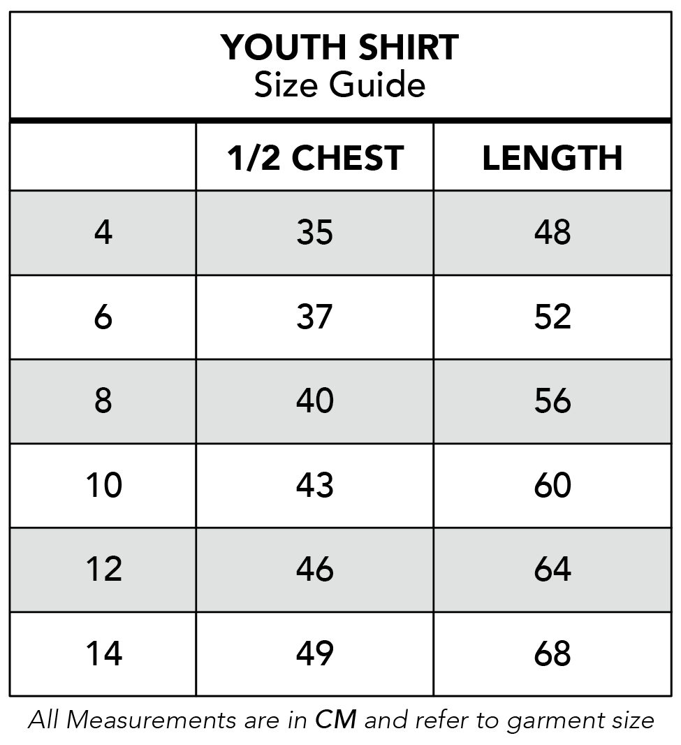 Ashtabula Size Chart